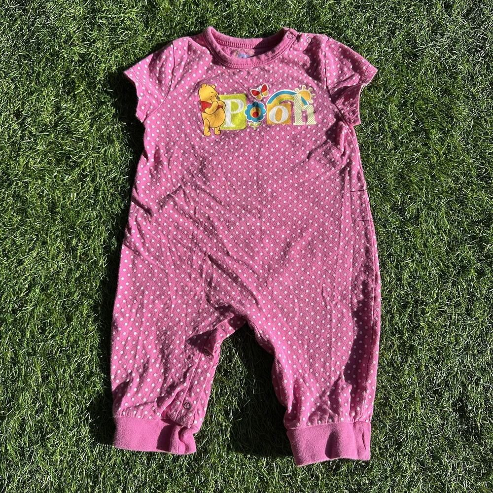 Vintage Y2K Winnie the‎ Pooh Baby Size 18 Months One Piece Romper Pink Polka Dot